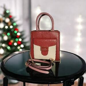 COACH LEATHER MINI PEPPER CROSSBODY PURSE PEBBLED LEATHER RED, WHITE, PINK NEW!